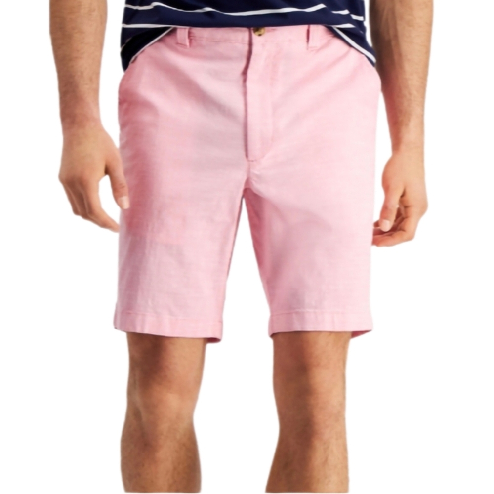 Club Room Men's 9 Stretch Chambray Shorts, Pink Sky, Size 38